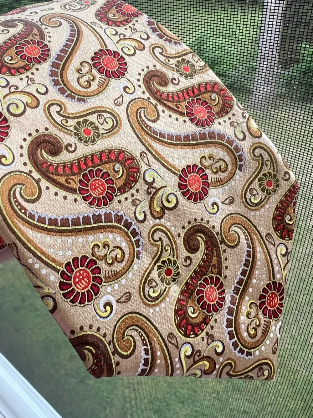 Ermenegildo Zegna Mens 100% Silk Neck Tie Gold Bronze Paisley Made in Italy